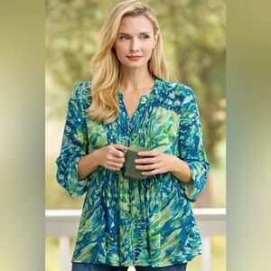 Chico's Green and Blue Abstract Blouse